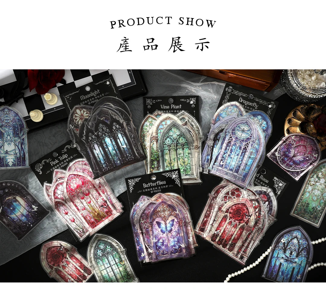 10pcs Flowers Window Sticker PET Materials Collage Junk Journal DIY Scrapbooking Supplies Aesthetics Decor Sticker