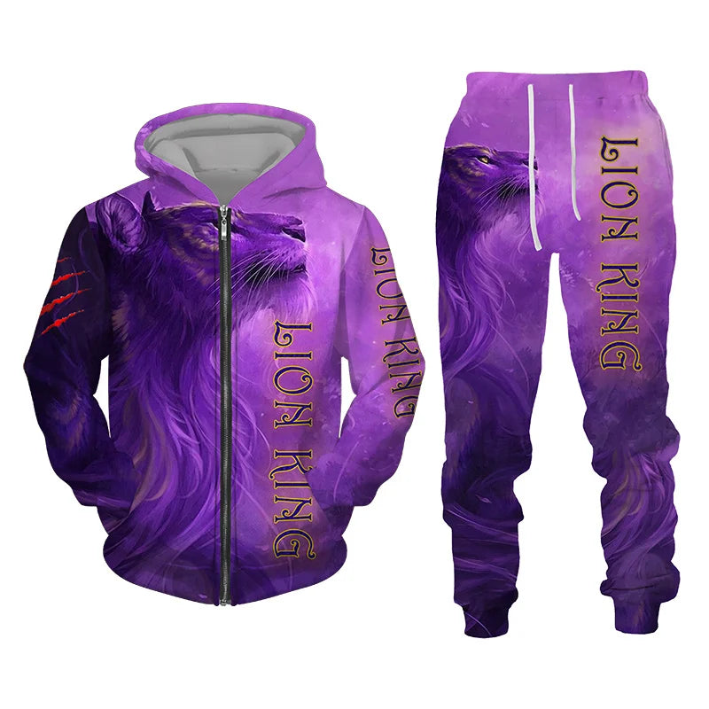 Spring and Autumn Men's Tracksuit 3D The Lion Print Zipper Hoodies Sweatshirts Pants Sets Casual Mens Clothing Women's Tracksuit