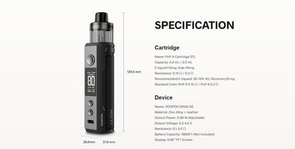 Original VOOPOO Drag X2 Kit 80W DTL Vape fit 18650 Battery 5ML PnP X Pod Cartridge PnP X Coil Electronic Cigarette Vaporizer