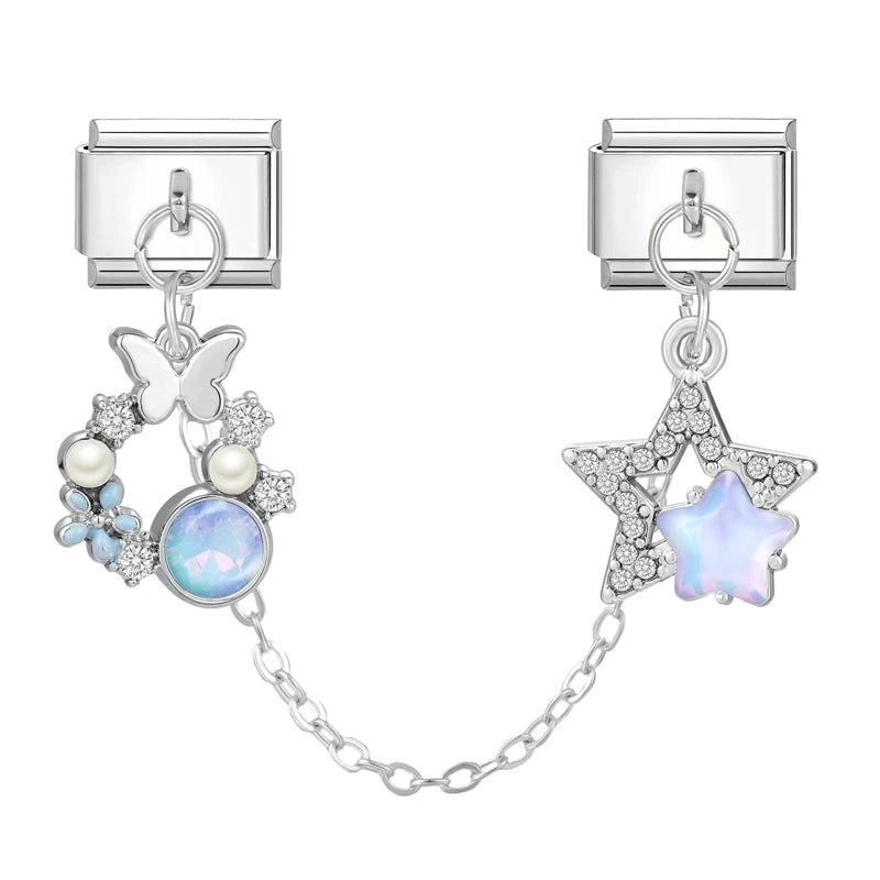 Tassel Chain Butterfly Flowers Star Moon Heart Zircon Italian Charm Links Fit 9mm Bracelet Stainless Steel DIY Jewelry Making