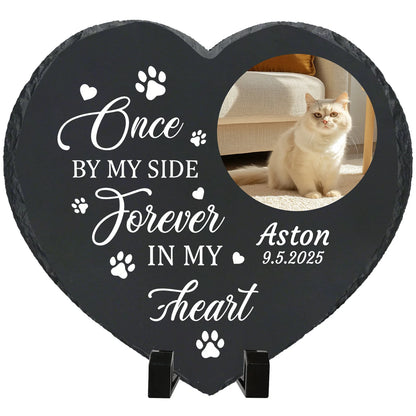 Personalized Pet Memorial Stone,Custom Cat Grave Marke Plaque With Photo&Name,Garden Slate Tombstone Pet Loss Remembrance Gift