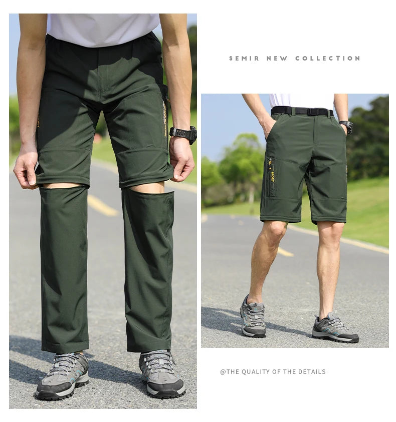 Men's 2 in 1 Convertible Hiking Pant Quick Dry Elastic Outdoor Running Cargo Trouser Summer Waterproof Fishing Camping Plus Size