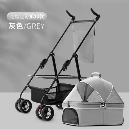 4 Wheel Foldable Pet Stroller Detachable Carrier for Small Dogs Cats, Lightweight Travel Pet Cart with Breathable Mesh