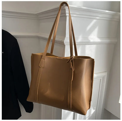 Large Capacity Women's Bag, New Soft Leather Tote Bag, Casual and Versatile Single Shoulder Bags for Woman Korean Style Handbags
