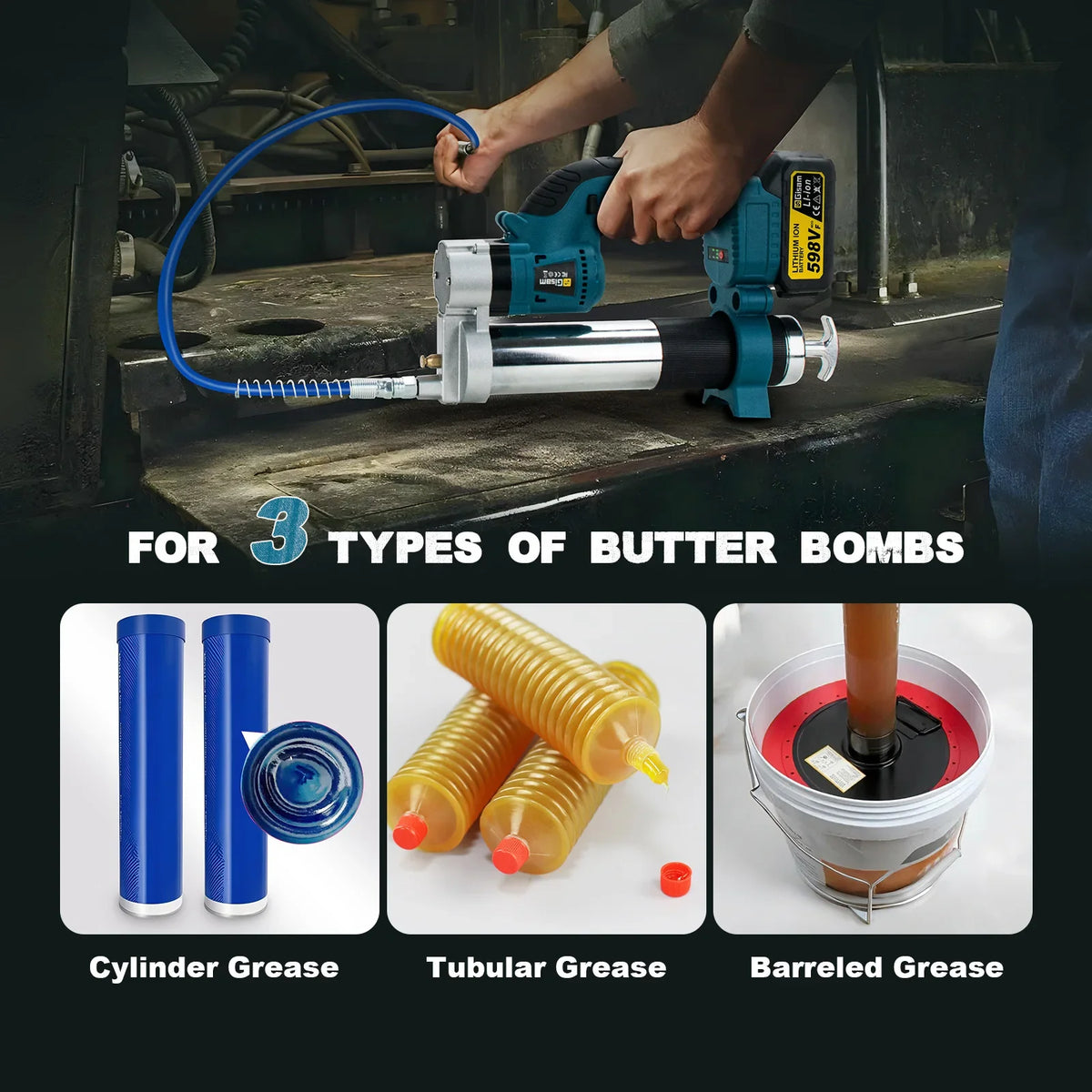 Gisam 10000PSI Brushless Electric Grease Gun Kit Electric High-Performance Grease Gun Set Power Tool For Makita 18v Battery Pins