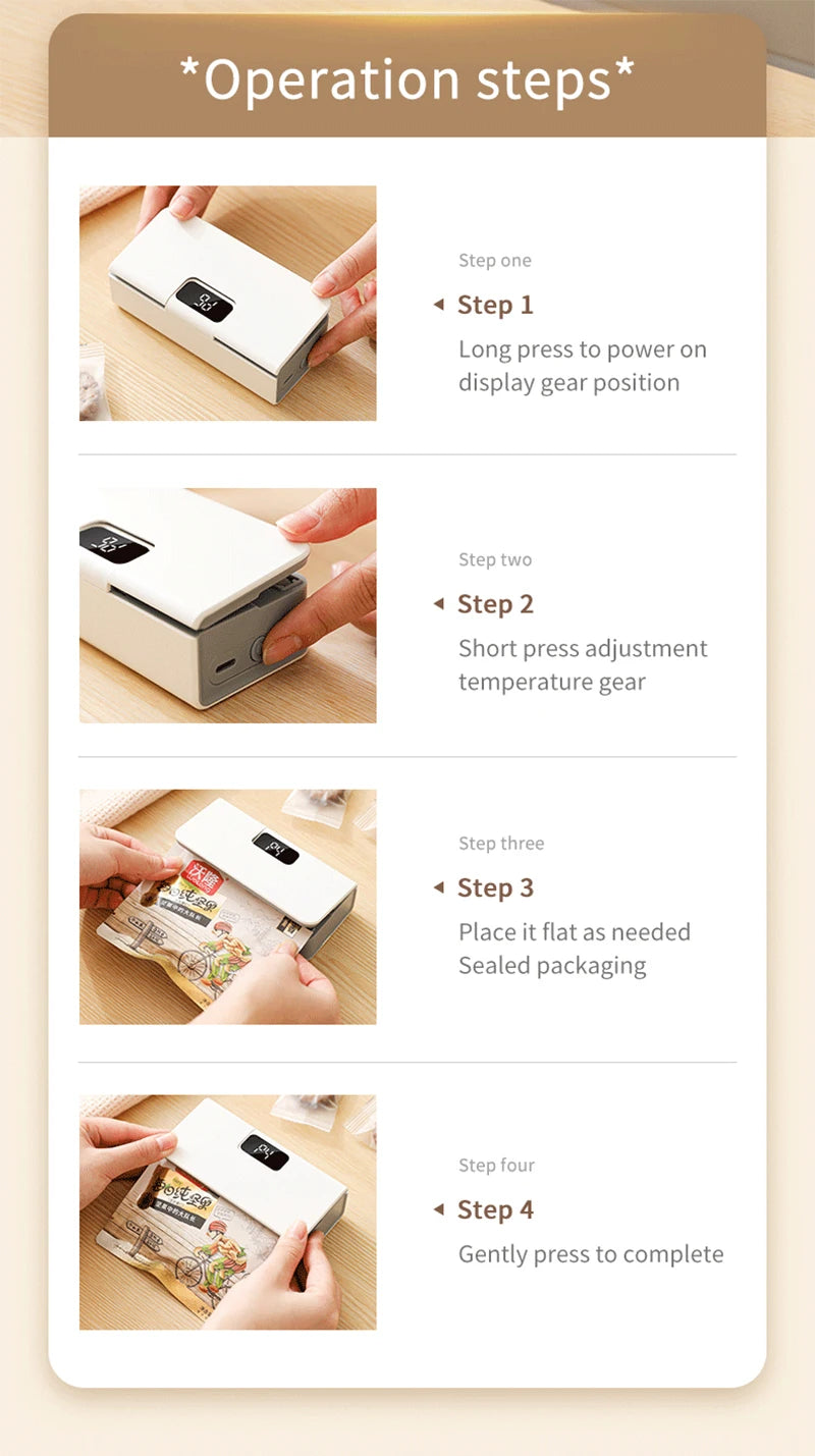 Mini Heat Bag Sealing Machine Plastic Bag Sealer Handheld Thermal Plastic Food Bag Sealing Portable Food Packaging Heat Sealer
