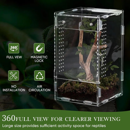 Reptile Enclosure Front Opening Escape Proof Habitat Acrylic Jumping Spider Habitat for Observation Home Pet Store Bedroom