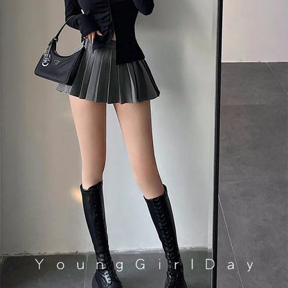 Pleated Skirt with Shorts Women Sexy High Waist Irregular White Black A-line Gyaru Tennis extreme Mini Skirt School