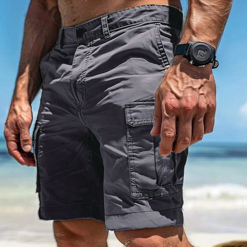 Men's Wear-Resistant Shorts Summer Beach Casual Cargo Short Pants Multi-Pocket Workwear Breathable Loose Straight Solid Shorts