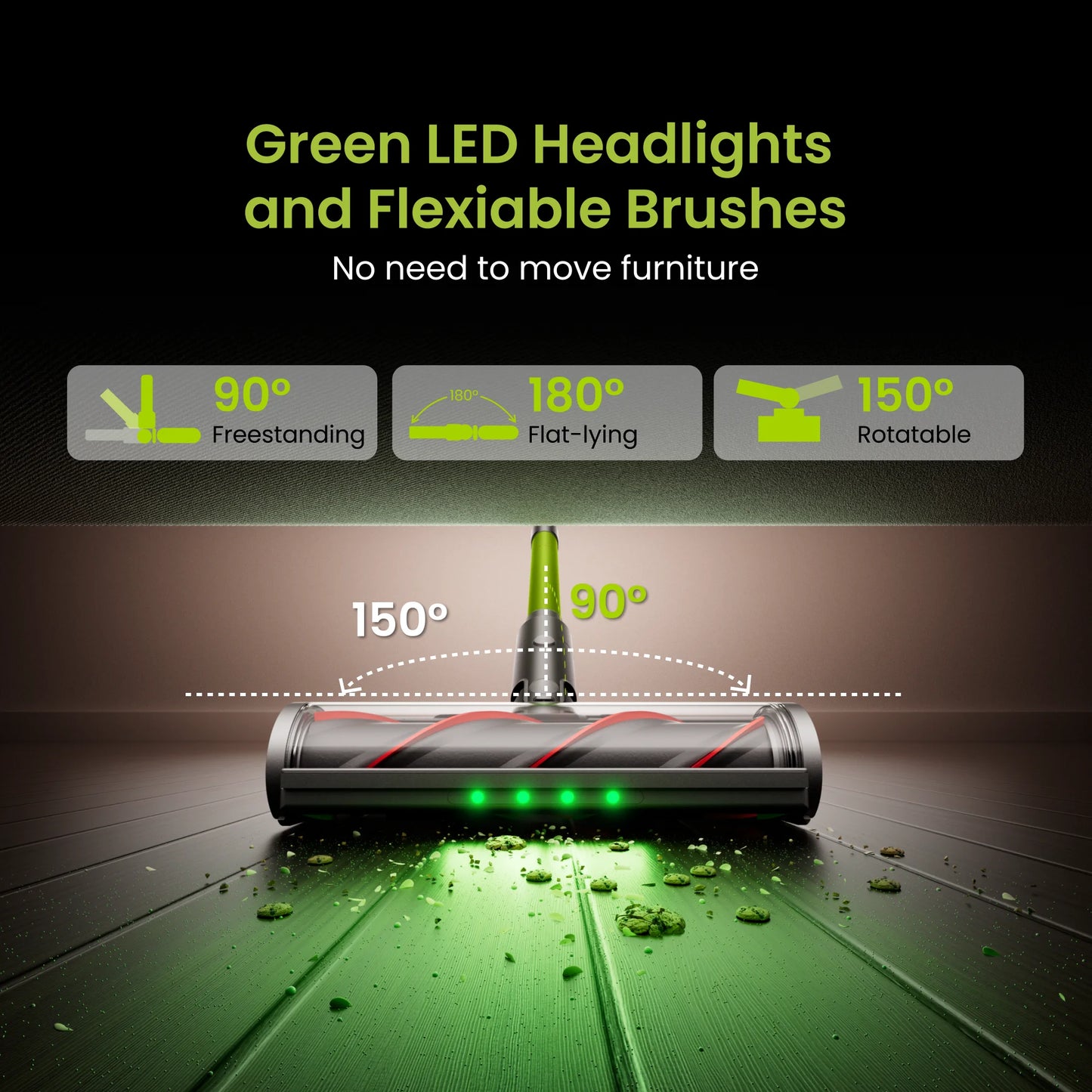 SmartAI V6 80Mins Cordless Vacuum Cleaner 65KPA 650W Powerful Suction Vacuum, 24000mAh Big Battery Vacuum Cleaner