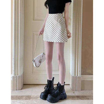 Summer Lady Chic Wave Point A-line Skirts New Female Sweet High Waist Skirts Women Korean Elegant Slim Fit Skirts