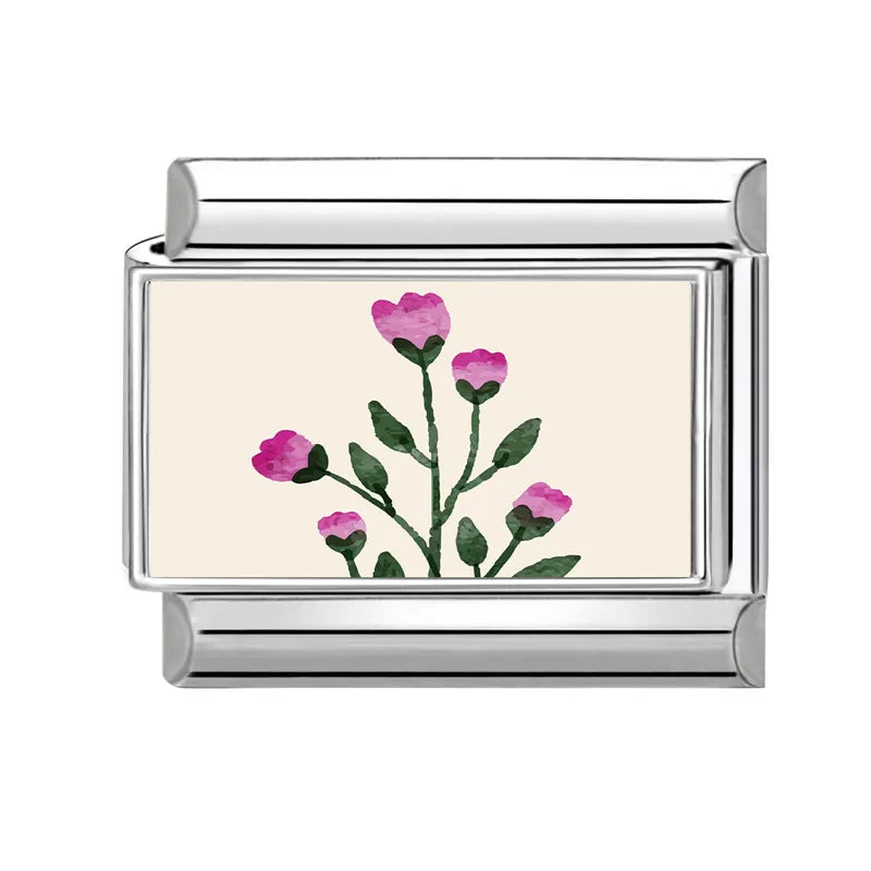 2025 Women's Fashion Colorful Flowers Oil Painting Style Series Italian Charms Fit 9mm Stainless Steel Bracelet DIY Jewelry Gift