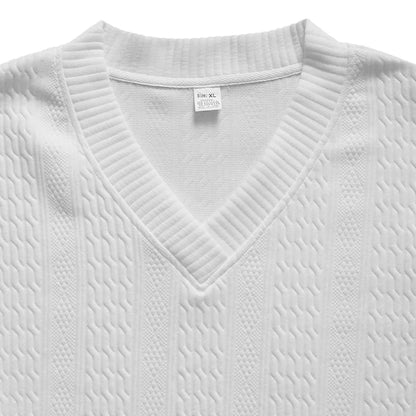 2025 Cross-border New Men's Casual Trousers V-Neck Versatile Jacquard Knitted Sweater Set