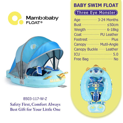 Mambobaby Float 98% UV Protection Canopy Safe Air-Free Core Comfort Skin-friendly Design Baby Swim Ring Toddler Pool Float Infant Swim Circle Swimming Buoy 1 Years 3-34 Months Boy and Girl Globally Certified Safe Design