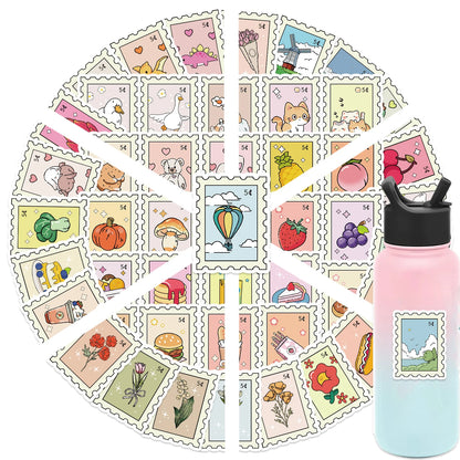 50pcs Small Fresh Stamp Art Stickers Aesthetic Phone Bike Wall Scrapbook Motorcycle Waterproof Cartoon Sticker For Toys Gifts