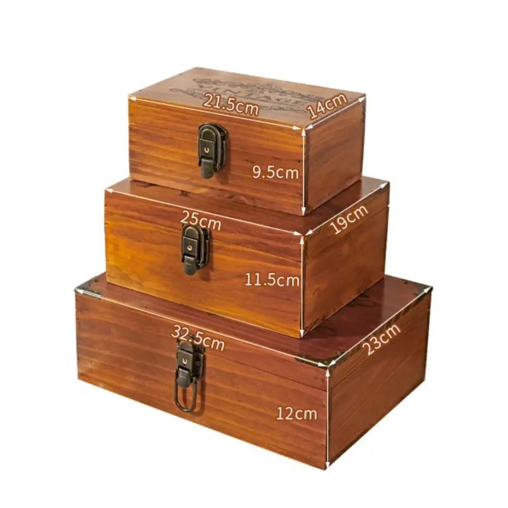 Large Capacity Wooden Storage Box Vintage Exquisite Cosmetics Box with Lock Multi-function Storage Case Collection