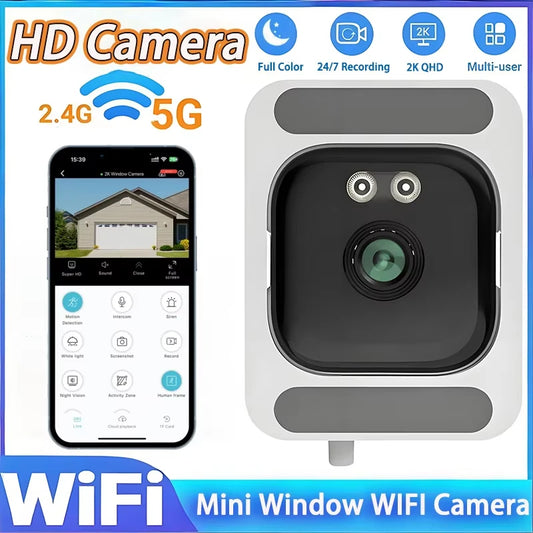 Mini Window Camera Replaces Outdoor Cameras 2.4/5GHz WiFi Camera 3MP Resolution Full-Color Night Vision Through Window Camera