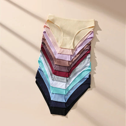 7Pcs Women's Panties Striped Briefs for Women Low-Rise Breathable Cotton Female Soft Underwear Solid Colors Ladies Underpants