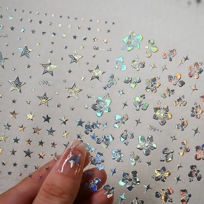12Pcs 3D Gold Sliver Stars Nail Stickers Bronzing Starlight Nail Art Decals Self Adhesive Slider Decals DIY Nail Tips Decoration