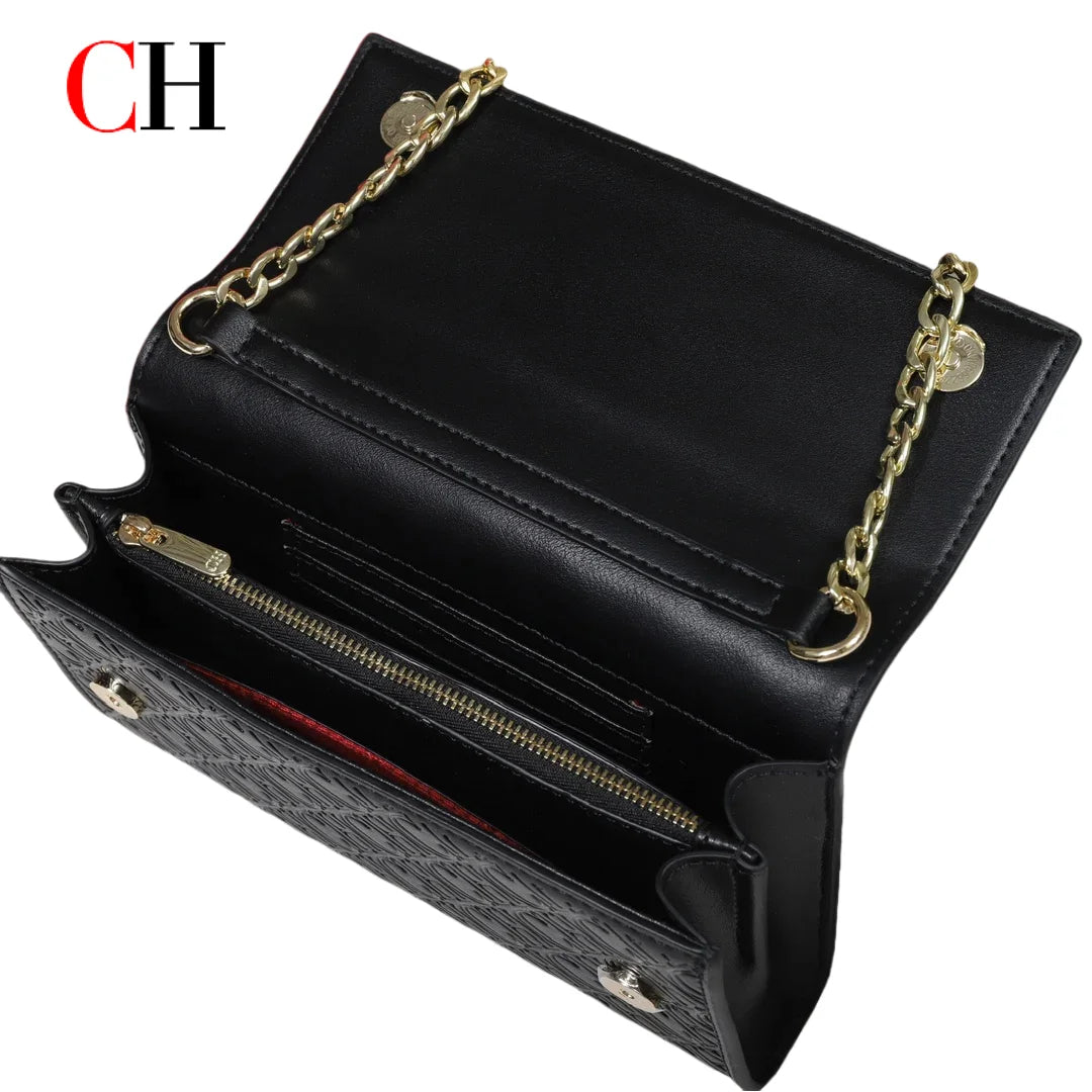 CH Women Crossbody Bag Splicing Letter Print Metal Chain Shoulder Purse PU Leather Flap Small Ladies Evening Clutch Handbag Gift