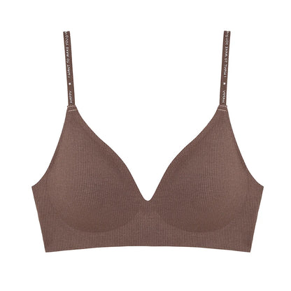 FINETOO Women Wireless Bra Deep V Padded Bralette S-XL Trendy Stripe Knitting Bras Sexy Ladies Brassiere Solid Underwear 6 Color