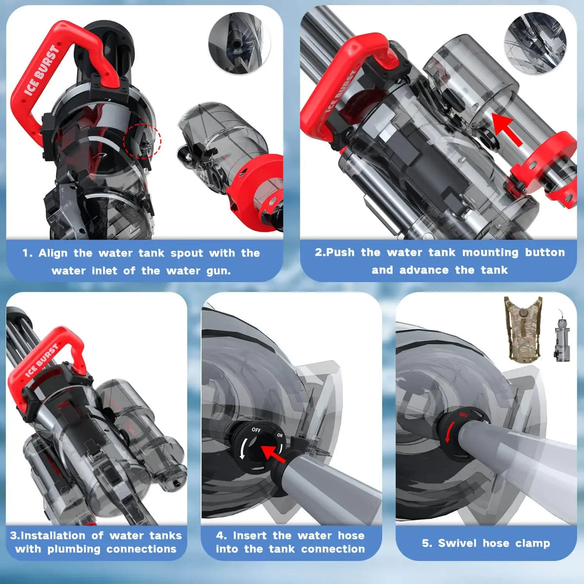 2025 The Strongest Gatling Electric Water Gun Toy, Summer Beach Pool Battle Light Shooting Water Gun Boy Adult Children Gifts