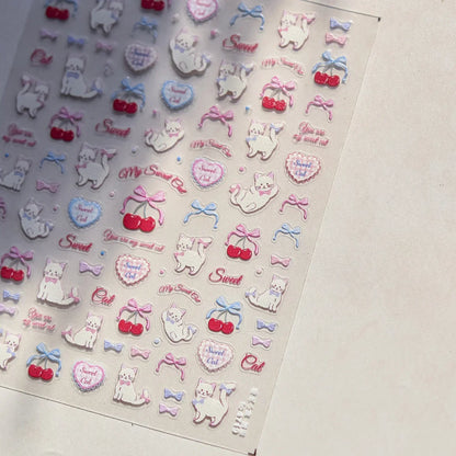 5D Pudding Jelly Dessert Fruit Cherry Pink Claw Print Bowknot Tie knot Love Heart Stars Nail Art Sticker Adhesive Manicure Decal