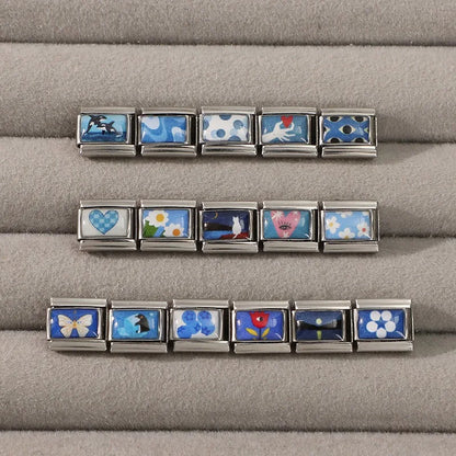 Fashion Blue NO.8 Ball Panda Elephant Cat Flower Italian Charms Fit 9mm Stainless Steel Women Fashion Bracelet DIY Jewelry Gifts