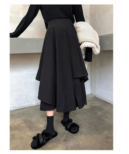Women Black Skirts Japanese Gothic Irregular High Waist Pleated Skirt Pants for Women Vintage Cargo Skirts Female Clothes Ladies