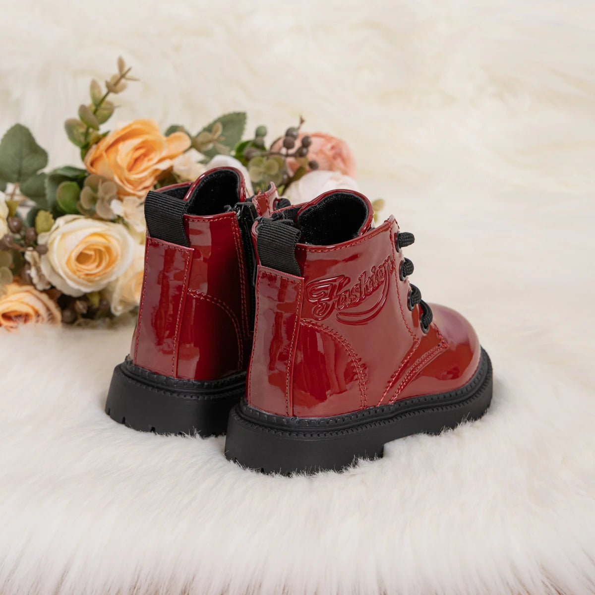 Autumn and Winter Children's Shoes Waterproof PU Leather Children's Boots Fashion Toddler Lace-up Zip High Boots Boys Girls