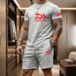 2026 Summer Men's Short Sleeved T-shirt Drawstring Shorts Set Breathable Outdoor Sports Set Men's Daily Fishing Suit