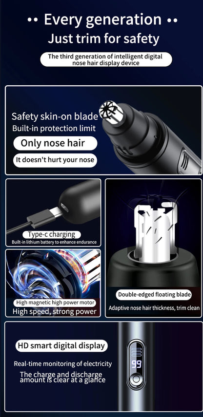 Nose Hair Trimmer for Men USB Rechargeable for Nose Eyebrow Ear Hair Remover Portable Mini Painless Electric Nose Hair Clipper