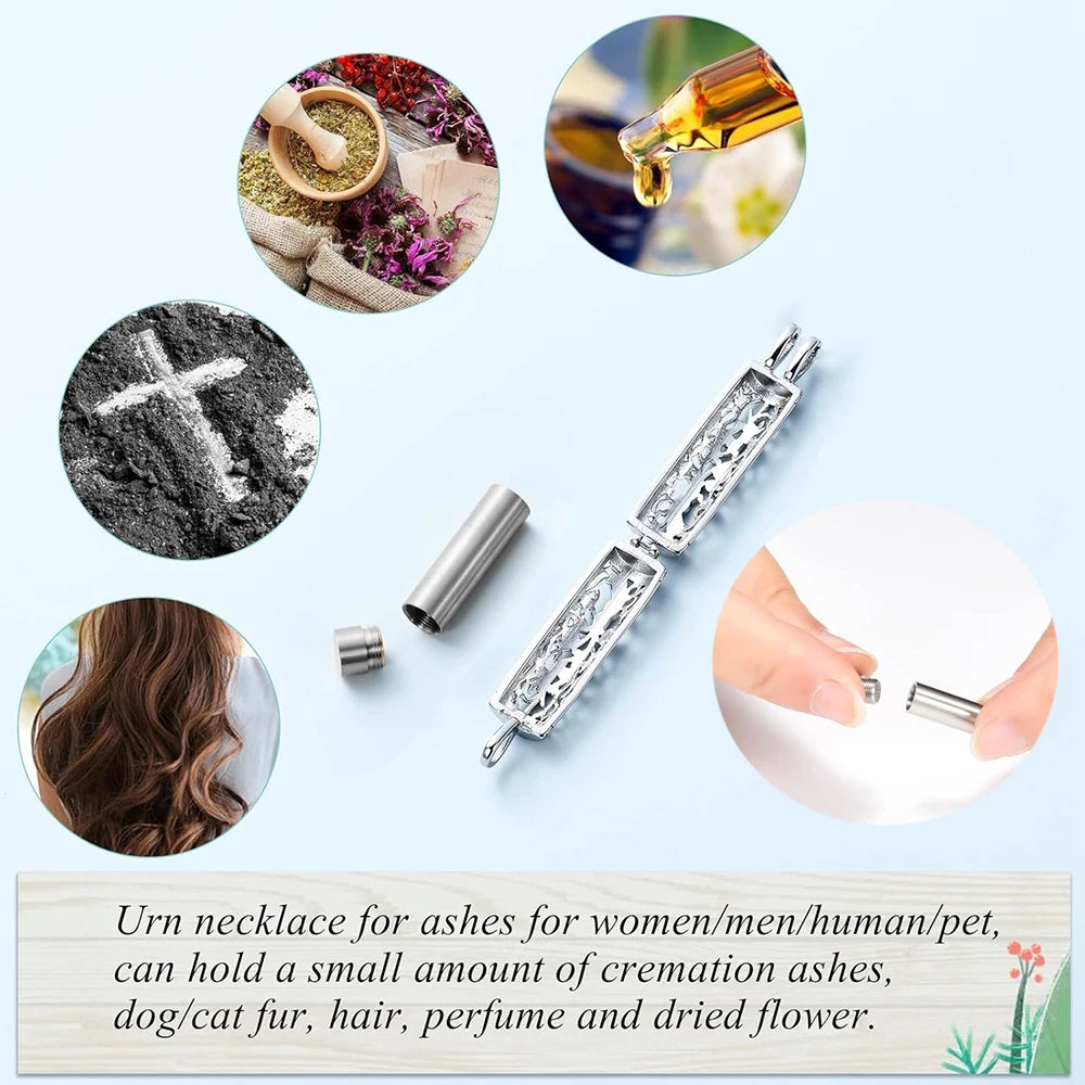 Cylinder Urn Necklace for Ashes Tree of Life Cremation Jewelry Hollow Cylinder Vial Pendant Necklace Memorail Ashes Lockets