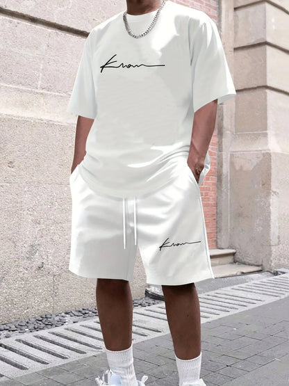2026 Summer Casual Short-Sleeve Fashionable Breathable Sports Set Loose-Fit Quick-Dry Men's Short-Sleeve Hip-Hop Bear Print Set