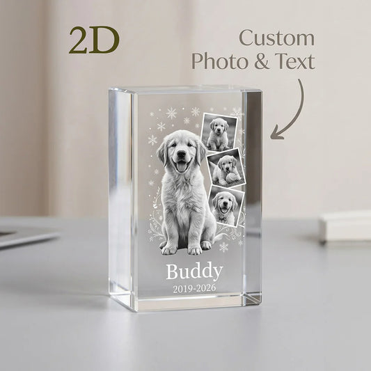 Personalized Custom Pet Memorial Crystal Block,Photo Collage,2D Laser Etched,Pet Loss Gift,Non-Fading Engraving,Tabletop Display