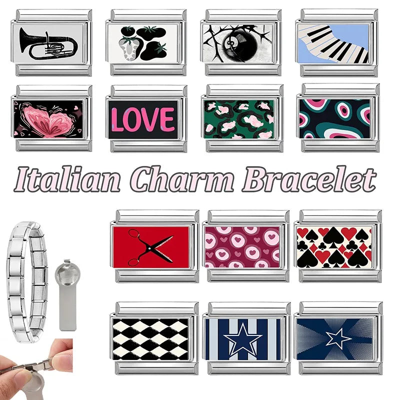 2026 Women Colored Star 1976 Eyes Heart Swan Watermelon Charms Italian Links Fit 9mm Bracelet Stainless Steel DIY Making Jewelry