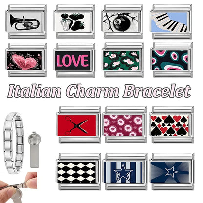 2026 Women Colored Star 1976 Eyes Heart Swan Watermelon Charms Italian Links Fit 9mm Bracelet Stainless Steel DIY Making Jewelry
