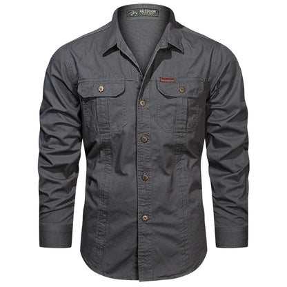 2024 Spring Cotton Cargo Shirt for Men Long Sleeve Multi-Pocket Shirts Outdoor Casual Colthing High Quality Militar Overshirt