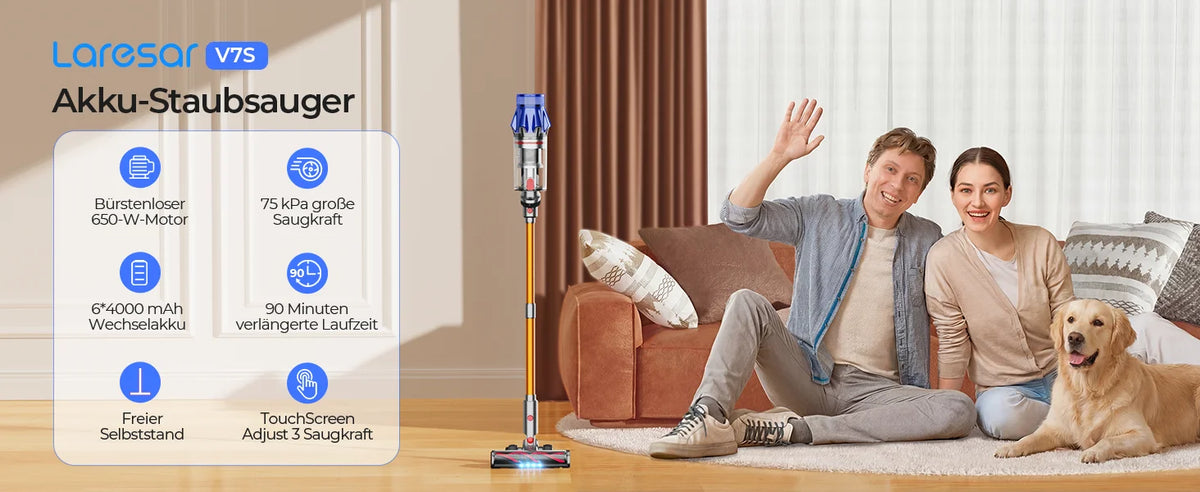 90 Min Laresar V7S 75000PA 650W Cordless Vacuum Cleaner Handheld Long Runtime Removable Battery Smart Display Home Appliance