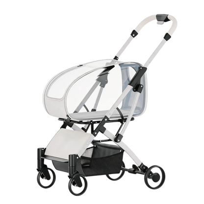 Clear View Foldable Portable Pet Stroller Button Closure Breathable Lightweight Travel Cart Transparent Window For Cats Dogs