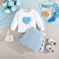 0-3Y Baby Girl Outfit Set 2pcs Puffy Sleeve Heart Shape Top and Corduroy Skirts Valentines Day Sweet Toddler Kids Clothes Girls