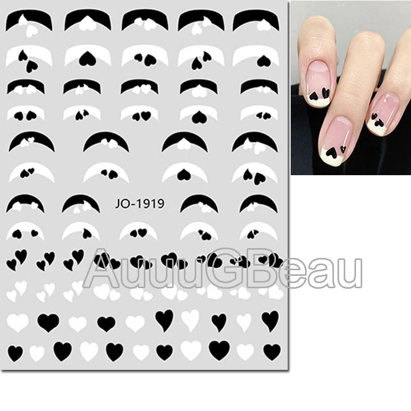 3d Nail Art Stickers Red Black White Love Hearts Stars Clouds French Full Tips Adhesive Nail Decals Slider For Manicure