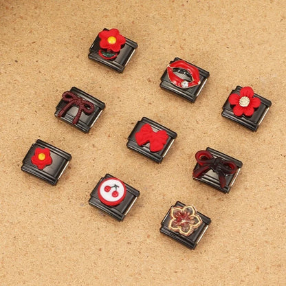 2025 New Original Black Red Stars Love Heart Bows Flower Italian Charm Link Fit 9mm Stainless Steel Jewelry DIY Making Bracelets