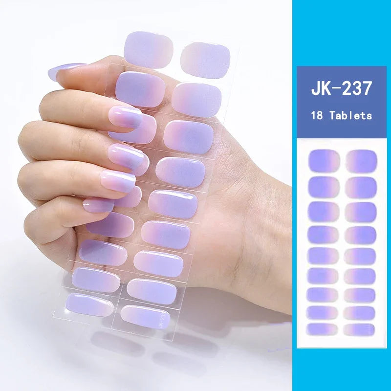 16/18/20Tips Semi-Cured Gel Nail Strips Adhesive Full Cover Stickers for Nails UV Lamp Need Press On Nails Fashion Manicure