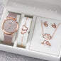 6PCS/Set Fashion Frosted Dial Women's Quartz Watch Leather Band Wrist Watches Heart Jewelry Set（Without Box）