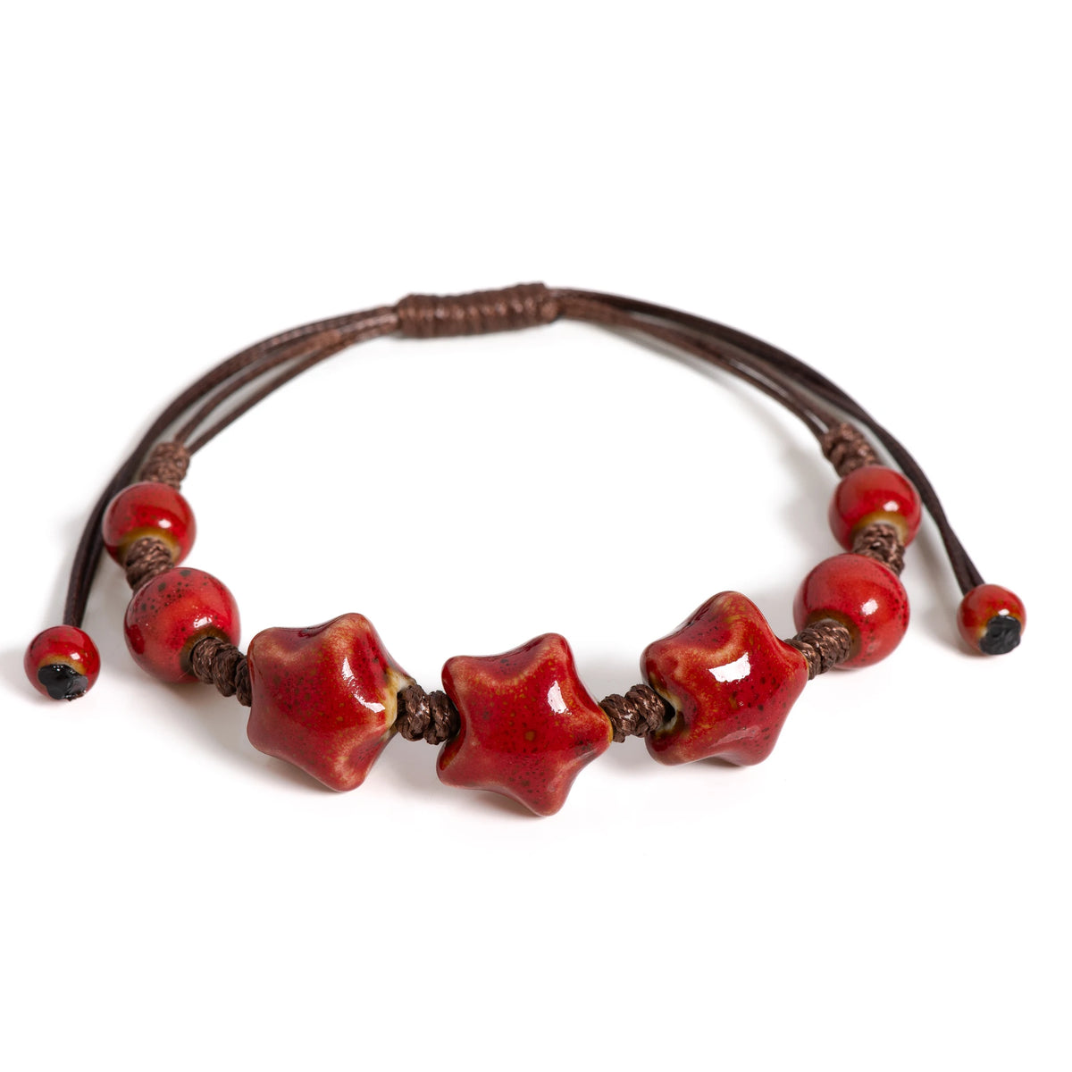 Handmade Glazed Ceramic Star Bracelet Adjustable Woven String Jewelry for Women Men Boho Style Gift S02-033