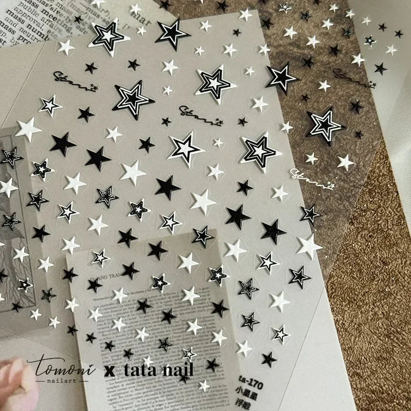 1PC 5D Korean Bronzing Nail Stickers Japanese Gold Silver Star Moon Luxury DIY Nail Art Decoration Decals Manicure Accessories