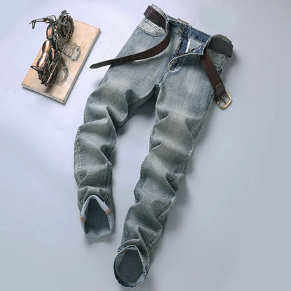 High-end Light Luxury Brand Jeans Men's Retro Slim Fit Straight Versatile Casual Gray Trousers Autumn and Winter Thick Jeans