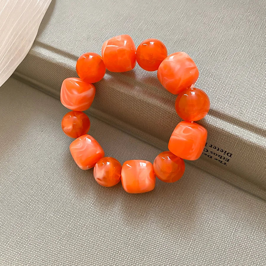 Multicolor Irregular Acrylic Beaded Bangles for Women Geometric Smudge String Bracelet Beach Vacation Style Couple Jewelry W