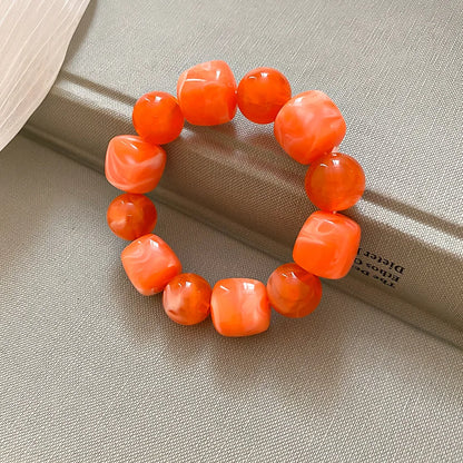 Multicolor Irregular Acrylic Beaded Bangles for Women Geometric Smudge String Bracelet Beach Vacation Style Couple Jewelry W
